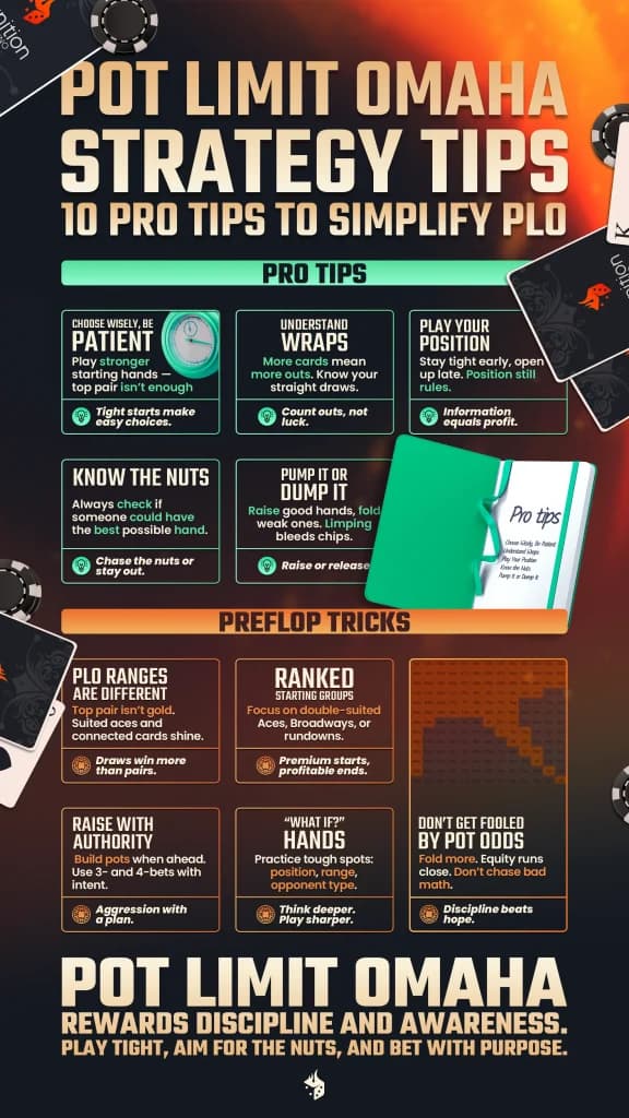 Pot Limit Omaha Strategy Tips Infographic 10 Pro Tips for Pot Limit Omaha Infographic