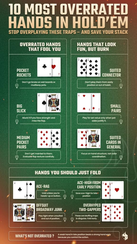 10 most overrated texas holdem hands infographic