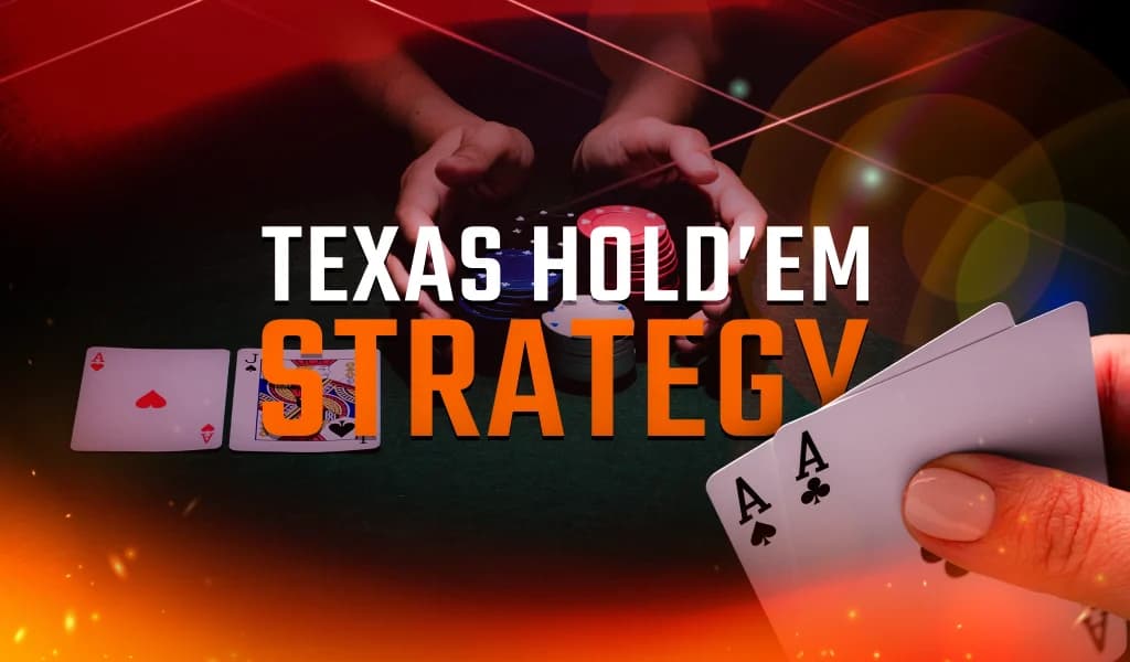 Two hands pushing chips forward with Texas Hold’em cards on the table and pocket Aces in the foreground.