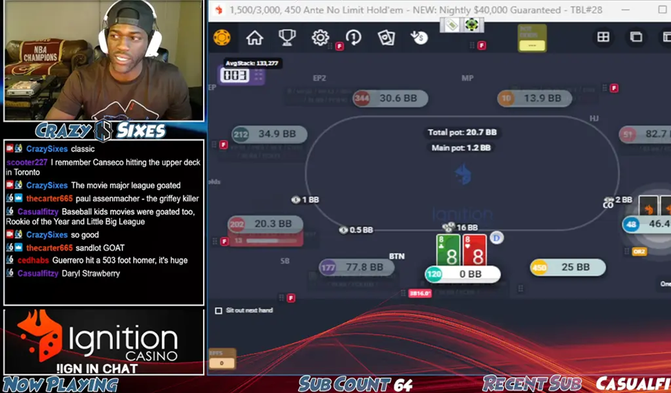 Join CrazySixe live on Twitch – get a front-row seat to his poker gameplay and interact with a poker pro.
