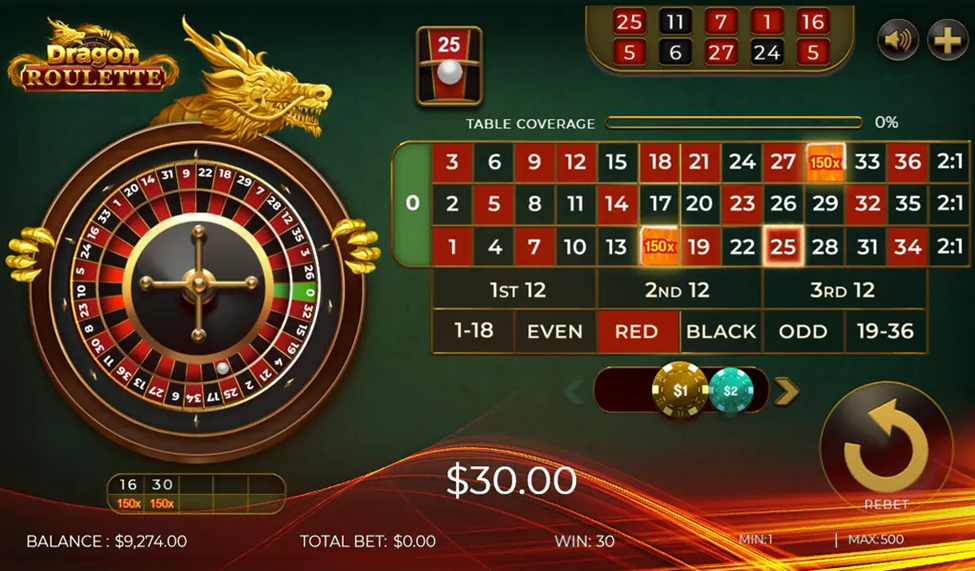 Golden Chinese Dragon holding a gleaming Roulette wheel and set against a roulette table