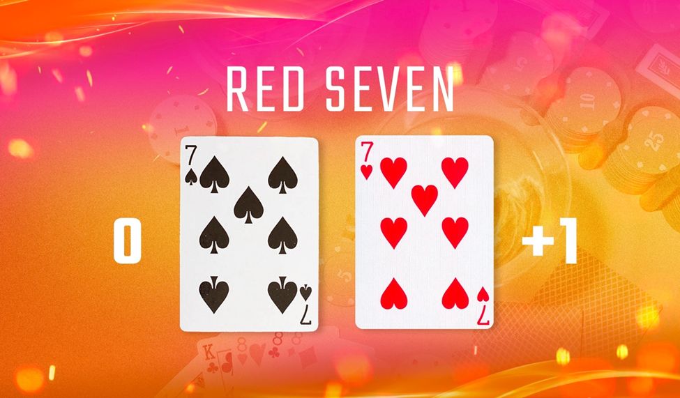 Red Seven card counting system illustration highlighting the unique point value of red sevens compared to black sevens.